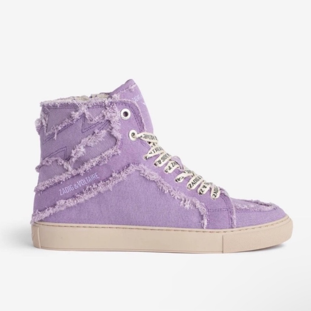 Zadig & Voltaire Sneakers 37 (6) High Flash Canvas Boomerang Distressed Fringe